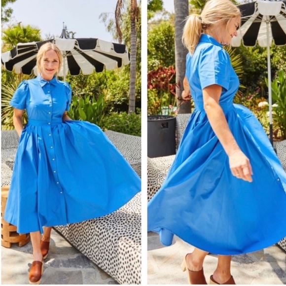 Alexis Dresses & Skirts - Classic Button-Front Blue Midi Shirt Dress